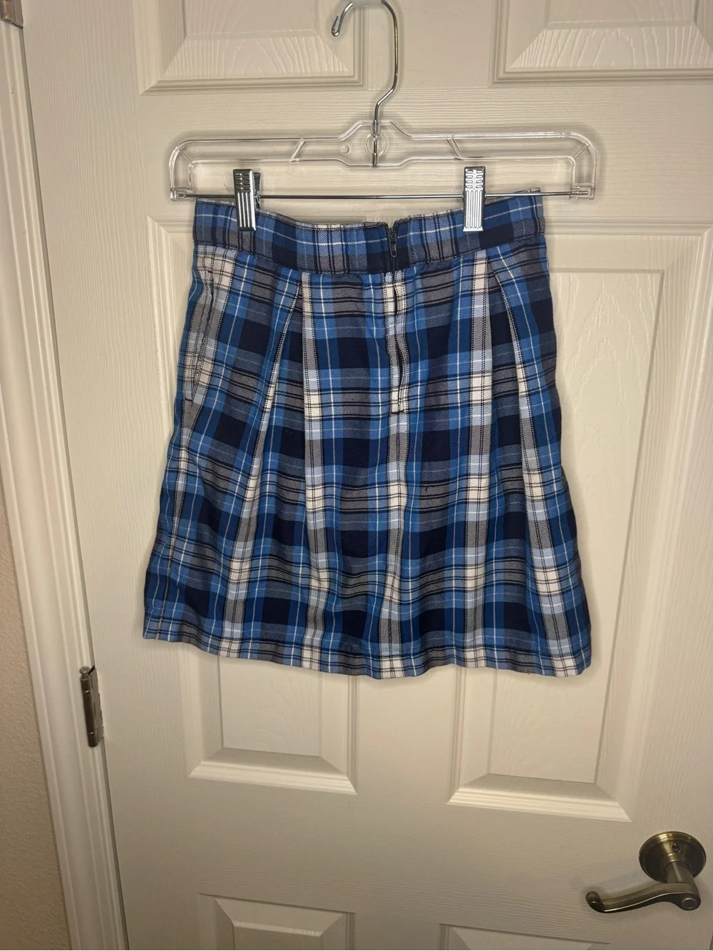 Lands' End Girls Blue Plaid Pleated Skort Size 10 Pockets School Tennis